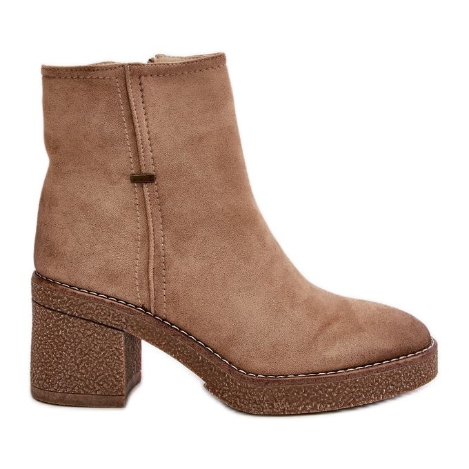 Cizme Dama Pe Toc Inalt Izolat Eco Suede Bej Arkesia