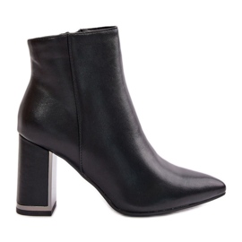 Botine de damă cu toc înalt, prinse cu fermoar, piele ecologică izolată, Mevair negru