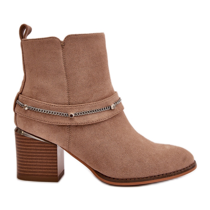 Cizme Izolatoare De Dama Pe Toc Inalt Cu Lant Eco Suede Bej Hanalen