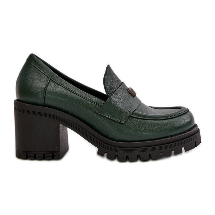 Zazoo 20168 Pantofi De Dama Eleganti Toc Jos, Piele Naturala, Verde Inchis