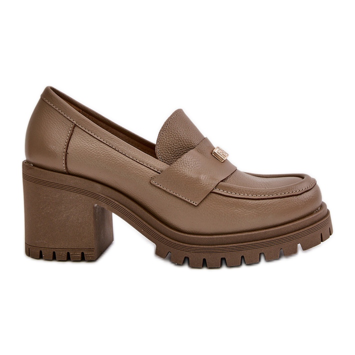 Zazoo 20168 Pantofi De Dama Eleganti Toc Jos, Piele Naturala, Bej Inchis