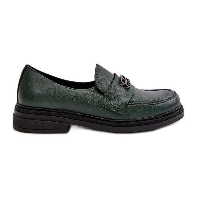 Zazoo 20174 Pantofi eleganti din piele pentru femei cu toc plat, verde inchis