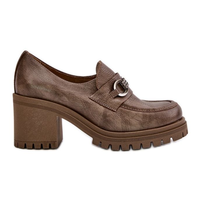 Zazoo 20175 Pantofi Dama Toc Inalt, Piele Naturala, Bej Inchis