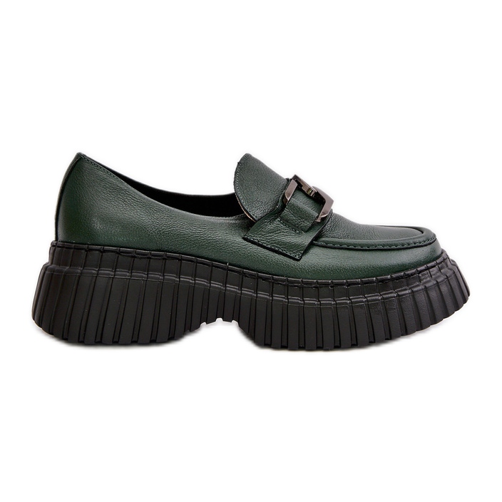 Zazoo 20176 Pantofi Mocasini Dama, Piele Naturala, Verde Inchis