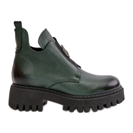 Zazoo 60451 Botine De Dama De Piele Cu Decoratie, Verde Inchis