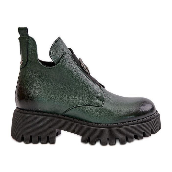 Zazoo 60451 Botine De Dama De Piele Cu Decoratie, Verde Inchis