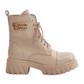 Botine de muncitor din piele izolate Zazoo 60486 cu detalii aurii bej deschis