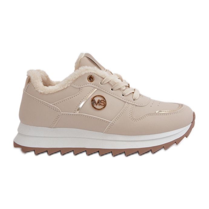 Pantofi sport dama captusiti cu blana, platforma bej deschis Lerisas