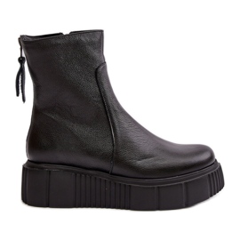Botine de damă din piele pe platformă Zazoo 60369, negre negru