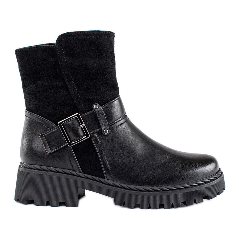 Botine de dama negre cu inchidere decorativa negru