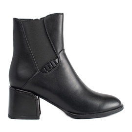 Botine negre cu toc înalt, cu inserție elastică negru