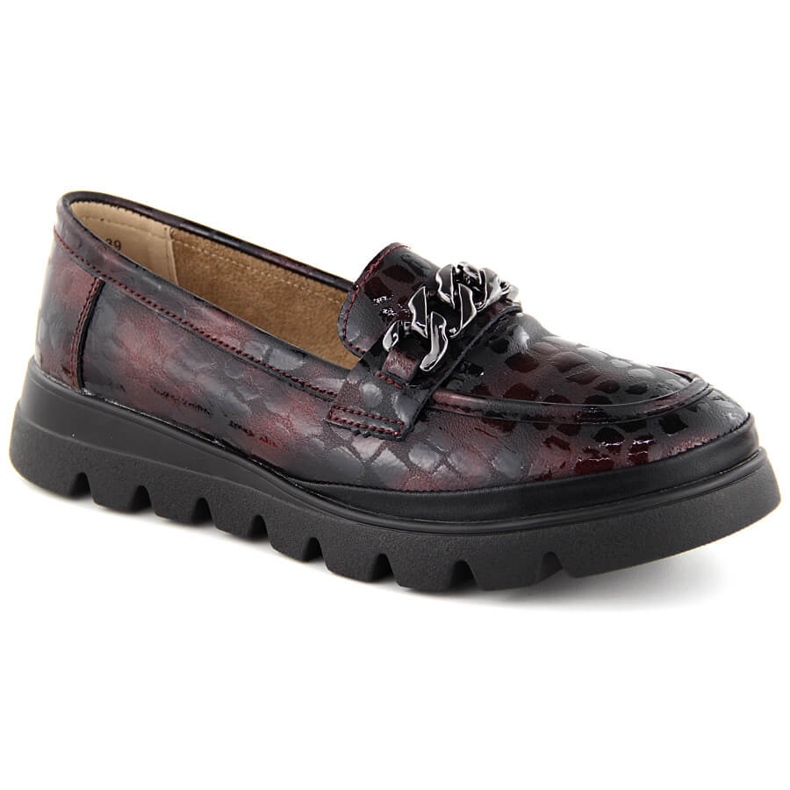 Pantofi de dama din piele, mocasini cu lant, burgundy Filippo DP6467 roșu