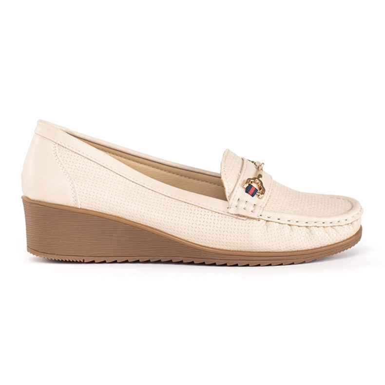 Mocasini cu pană crem bej