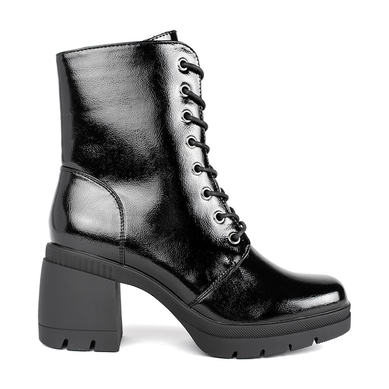 Botine înalte cu șireturi negre lacuite de Sergio Leone negru