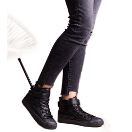 Tenisi negri înalți din piele ecologică Bonbonita negru