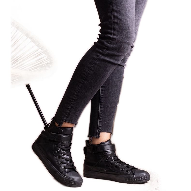 Tenisi negri înalți din piele ecologică Bonbonita negru Tenisi negri înalți din piele ecologică Bonbonita negru