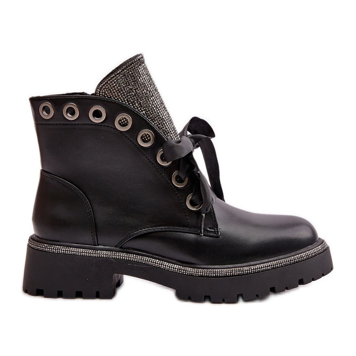 Botine calde din piele ecologică de damă decorate Rilatha negre negru