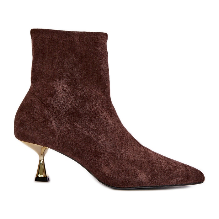 Cizme de dama pe toc inalt din piele intoarsa ecologica cu varf ascutit maro Irithare