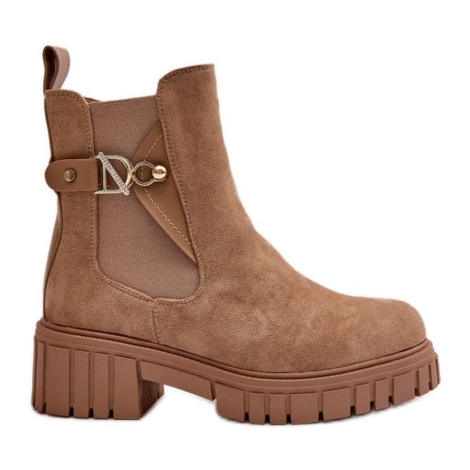 Botine De Damă Căldură Bej De Căprioară Eco Cu Detaliu Auriu Bervena