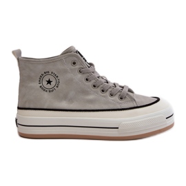 Pantofi de damă izolați pe platforma din piele ecologică Big Star OO274070 alb gri Pantofi de damă izolați pe platforma din piele ecologică Big Star OO274070 alb gri