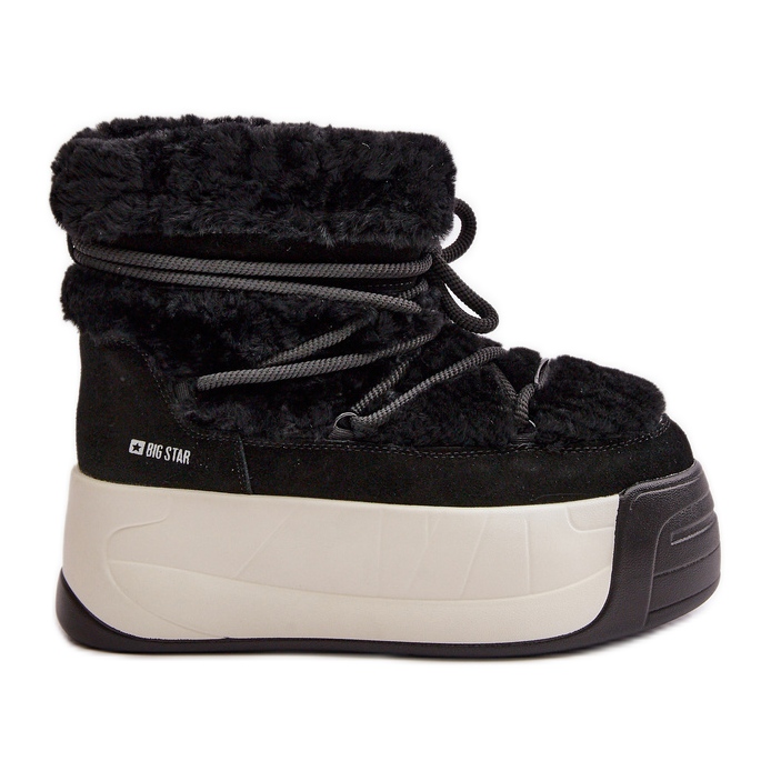 Cizme de zăpadă din piele de damă, pe talpă groasă, cu blană Big Star OO274A206 Negru