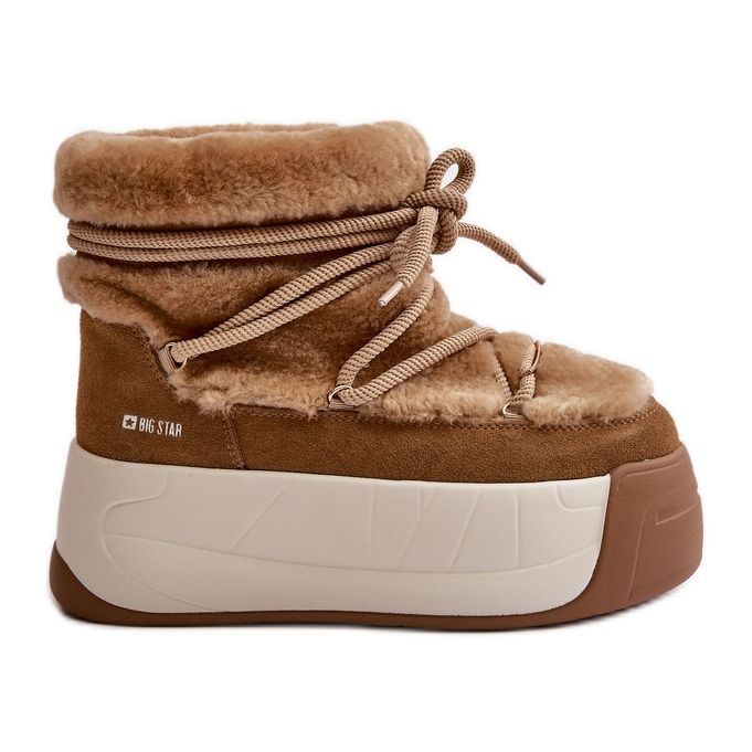 Cizme De Zăpadă Damă Din Piele Pe Talpă Groasă Cu Blană Big Star OO274A207 Maro bej