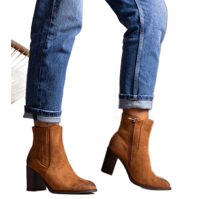Botine maro Fikriya cu toc înalt