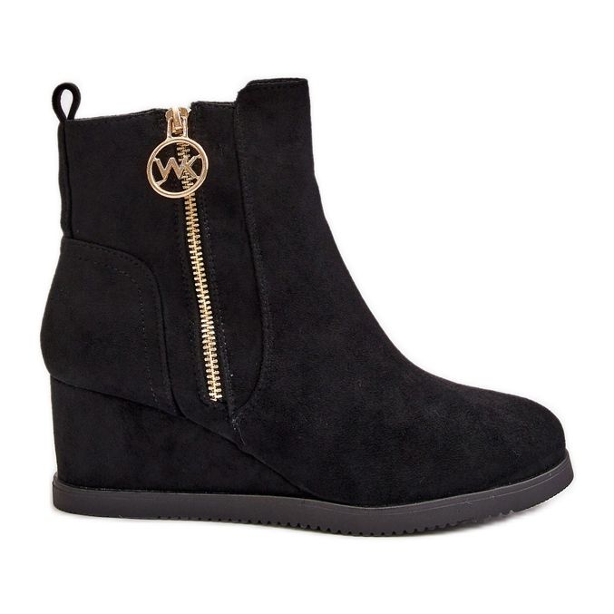 Cizme izolate cu pană cu fermoar decorativ, Eco Suede, Black Leretha negru Cizme izolate cu pană cu fermoar decorativ, Eco Suede, Black Leretha negru
