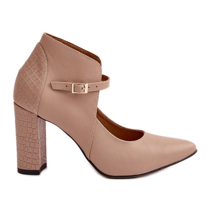 Pompe din Piele Cu Degete Ascuțite Pe Toc Înalt Bej Laura Messi 2832