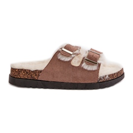 Papuci De Dama Flip-flops Cu Catarame Si Blana Bej Ezilena
