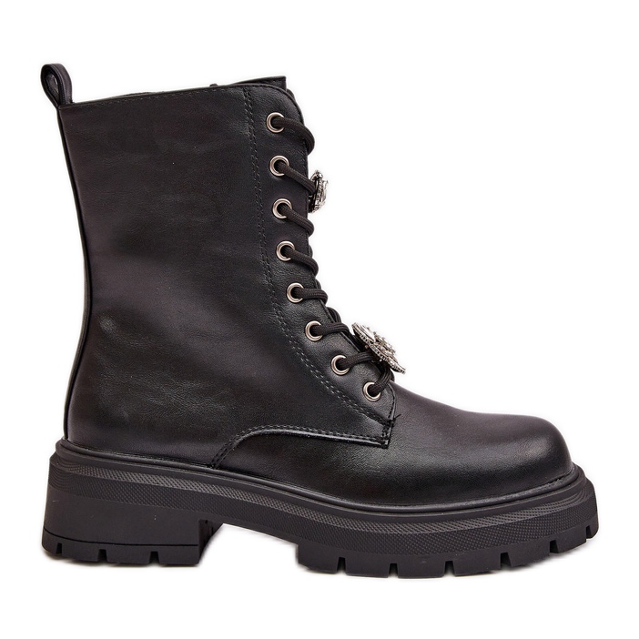 Cizme de muncitor din piele ecologica de dama cu ace, Kristines negre negru Cizme de muncitor din piele ecologica de dama cu ace, Kristines negre negru