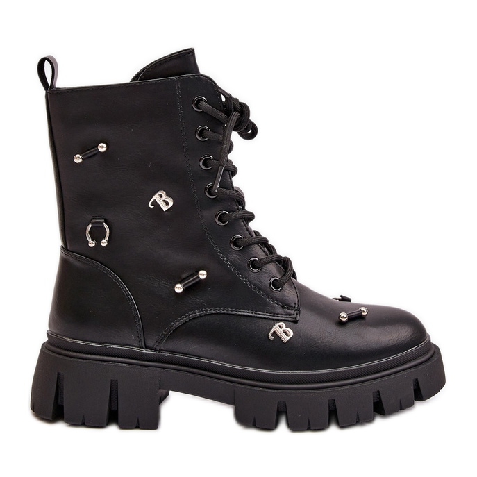 Cizme Muncitoare Dama Cu Decoratiuni, Piele Eco, Cadenilla Neagra negru