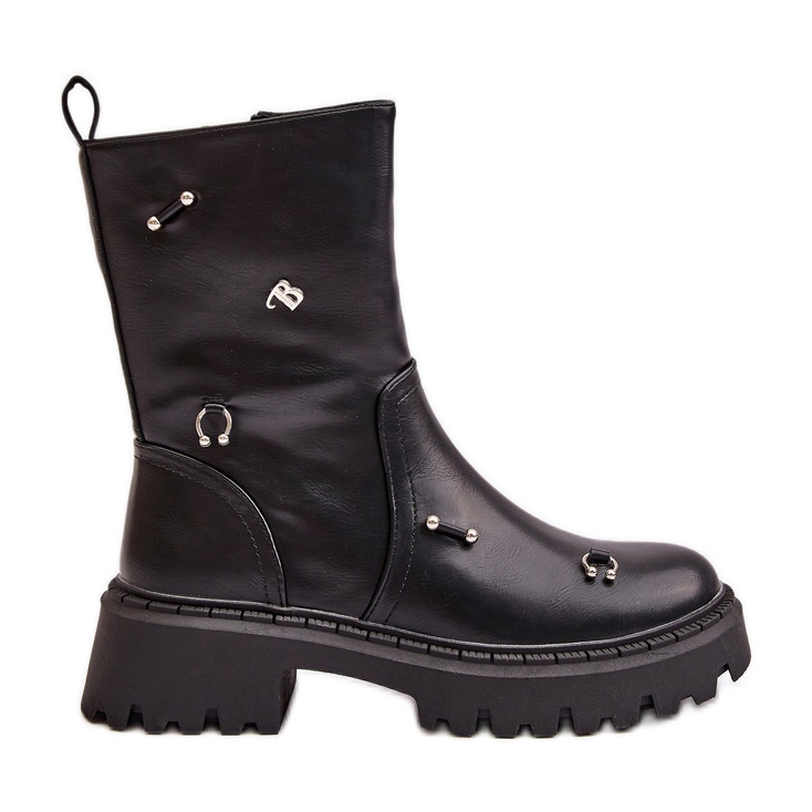 Botine Dama Piele Ecologica Cu Fermoar Cu Detalii Decorative, Reritha Neagra negru