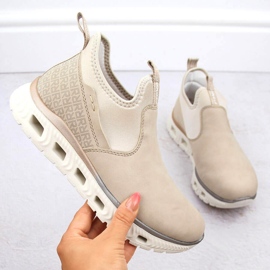 Pantofi slip-on de damă confortabili, înalți, bej Rieker M6053-62 Pantofi slip-on de damă confortabili, înalți, bej Rieker M6053-62