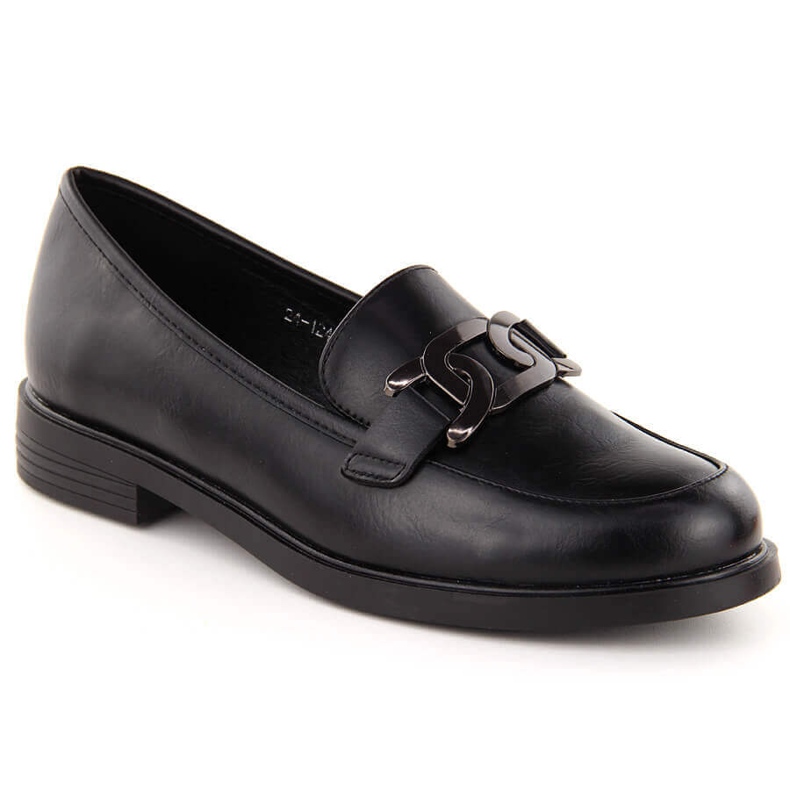 Pantofi lord de dama cu decor, negri Potocki 12425 negru