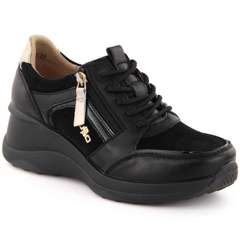 Pantofi cu pană de damă din piele neagră Filippo DP6434 negru