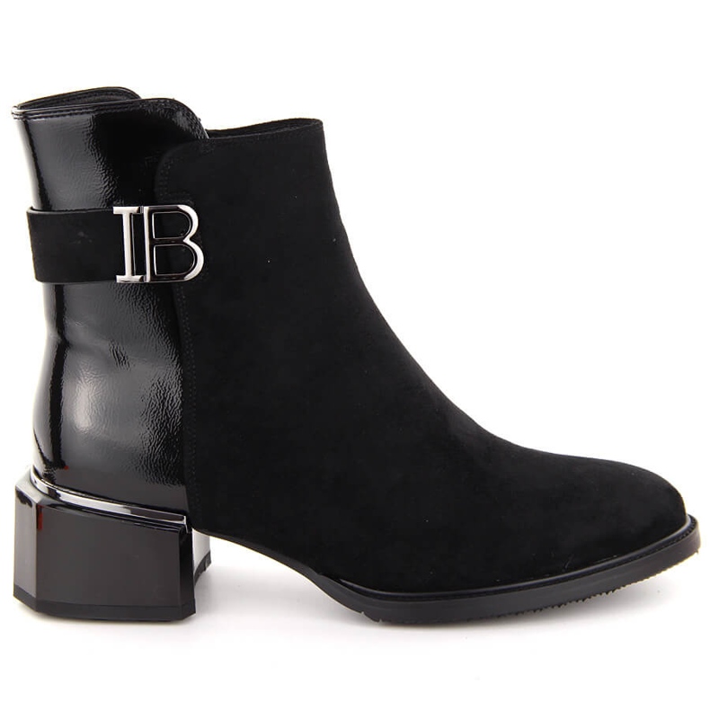 Botine cu toc înalt de damă din piele intoarsa si lacuit D&amp;A S.Barski Premium Collection MR880-040 negru