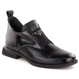Botine dama din piele lacuita cu decor crosetat, negru Filippo DBT6425