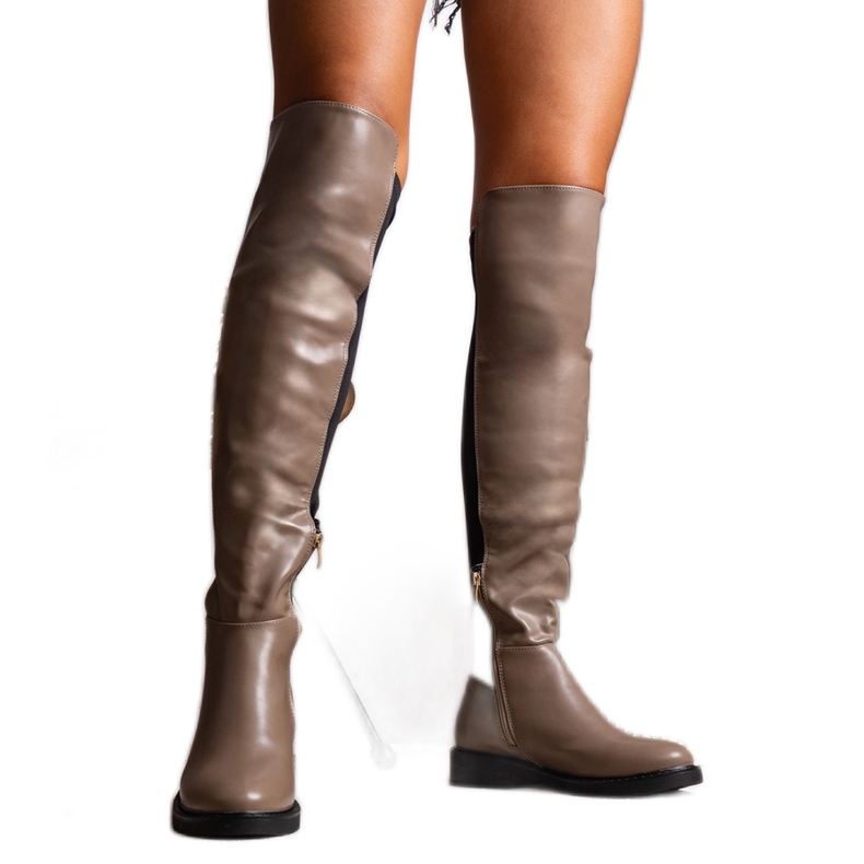 Cizme lungi bej închis din piele ecologică Polmapina