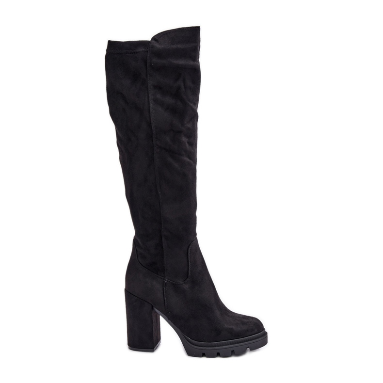Cizme izolate dama cu toc inalt Eco Suede Black Tirisha negru