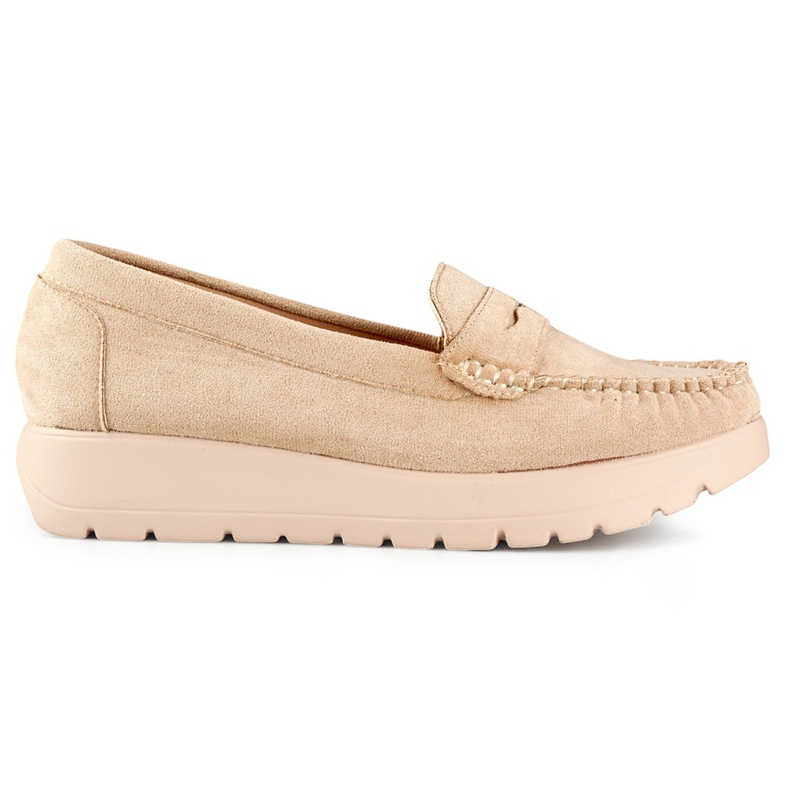 Mocasini confortabili de dama bej, cu talpa groasa si brant din piele