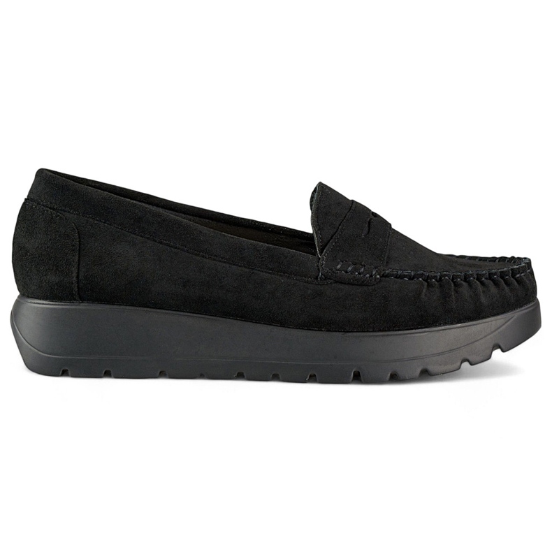 Mocasini negri confortabili de dama, cu talpa groasa si brant din piele negru