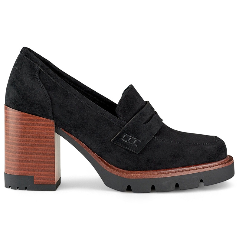 Mocasini cu toc inalt de dama de culoare neagra negru