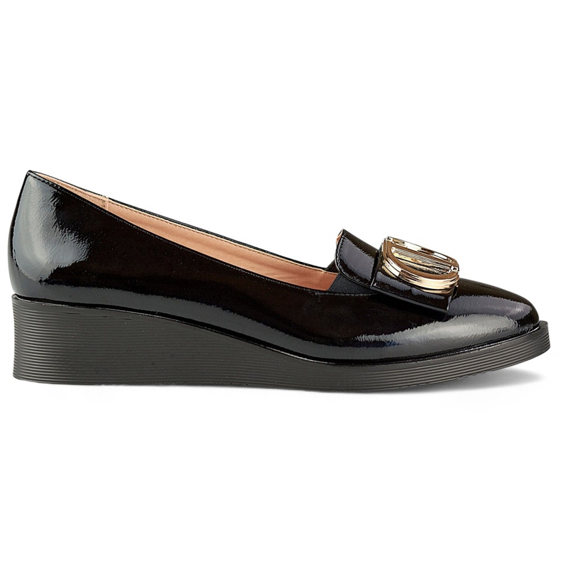 Pantofi eleganti negri lacuiti cu decor pe o pană joasă negru Pantofi eleganti negri lacuiti cu decor pe o pană joasă negru