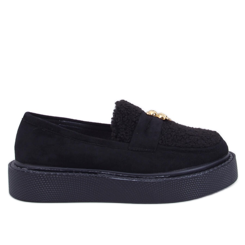 Mocasini Anisha Black cu platforma din shearling negru