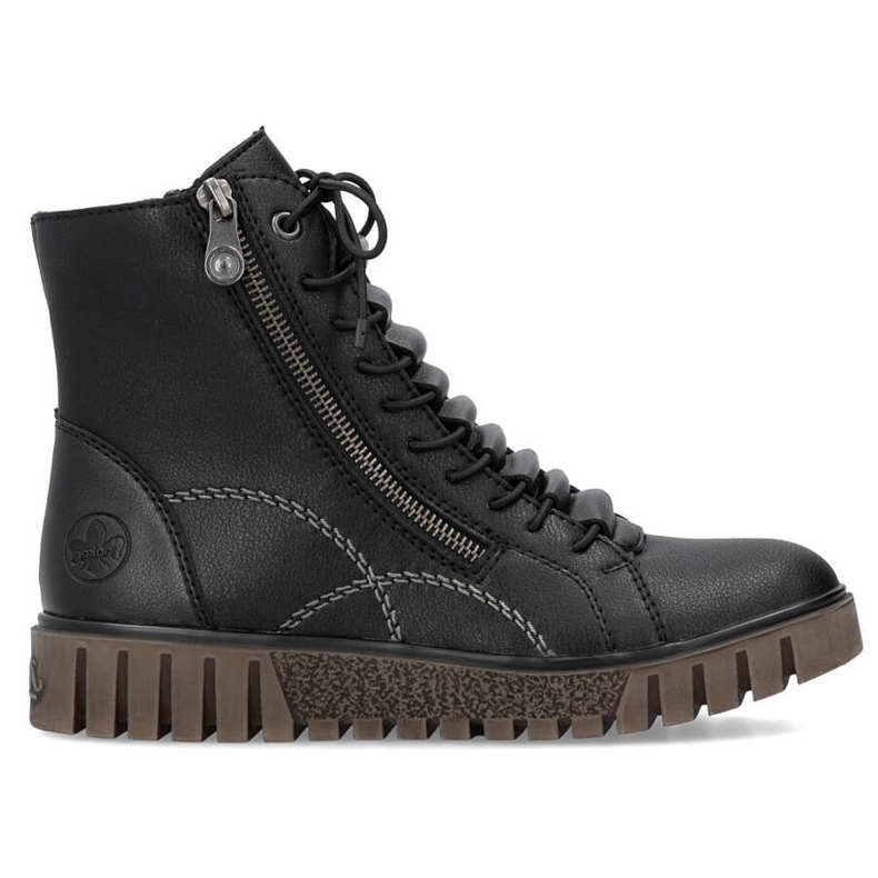 Botine de dama din piele neagra pe platforma Rieker Y3410-00 negru