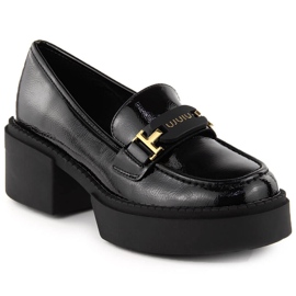 Mocasini de dama din piele lacuita cu toc inalt, negru, Vinceza 58313