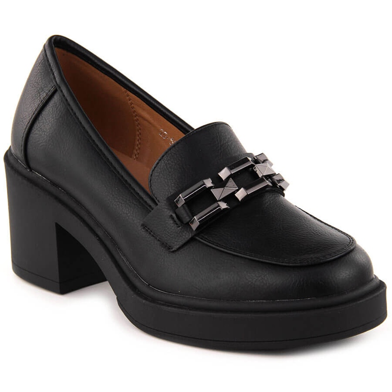 Pantofi de dama Vinceza negri cu toc inalt cu lant negru Pantofi de dama Vinceza negri cu toc inalt cu lant negru