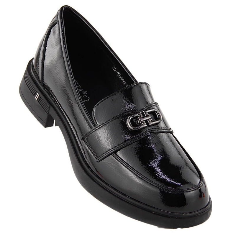 Mocasini de dama din piele lacuita, negru, Vinceza 58409