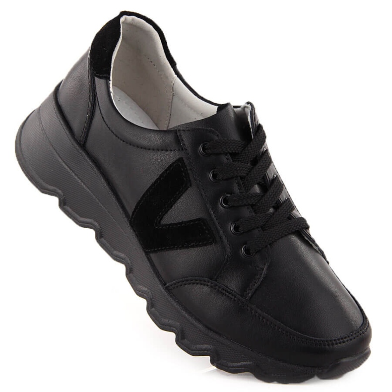 Tenisi de damă cu pană din piele neagră Vinceza 7918 negru